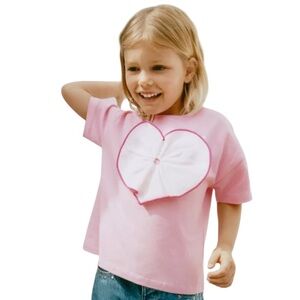 Zara Poplin Heart Appliqué T-shirt NWT
